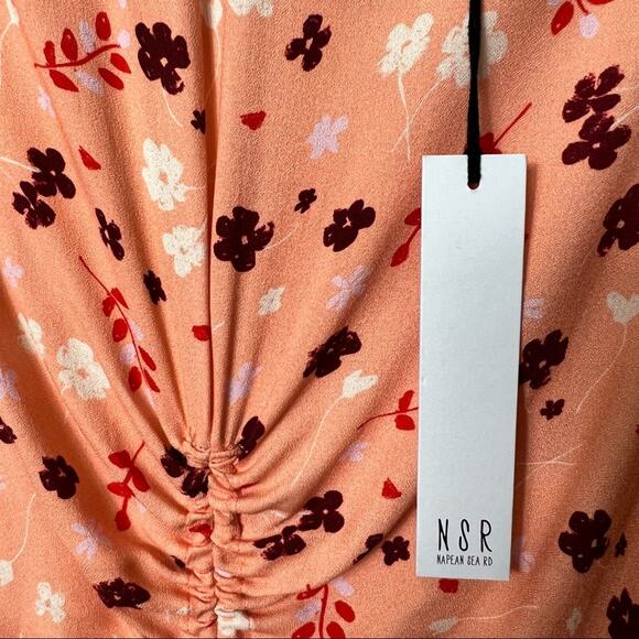 NSR PINK FLORA WHITEL PRINT MIDI WOMEN SHORT SLEEVE DRESS SIZE MEDIUM BRAND NEW - Picture 6 of 8